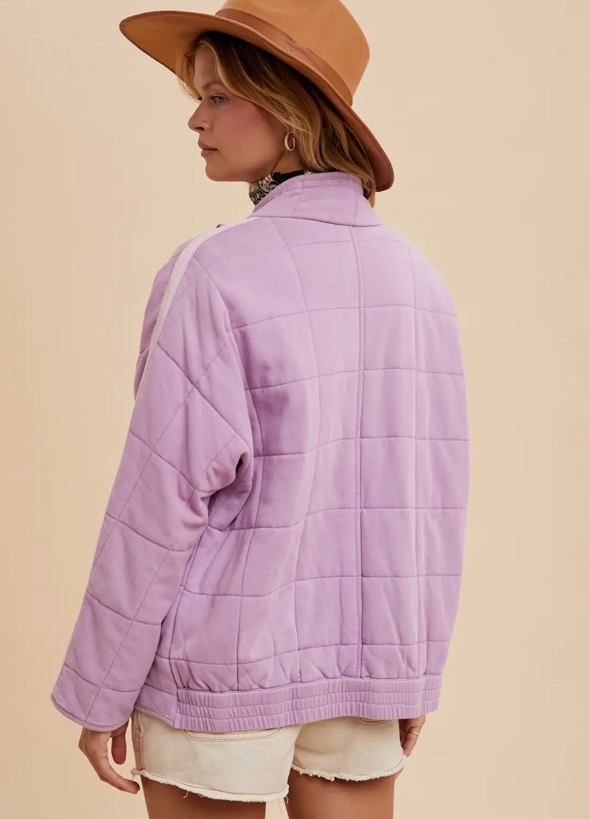 Garment Washed Quilted Jacket - lavender