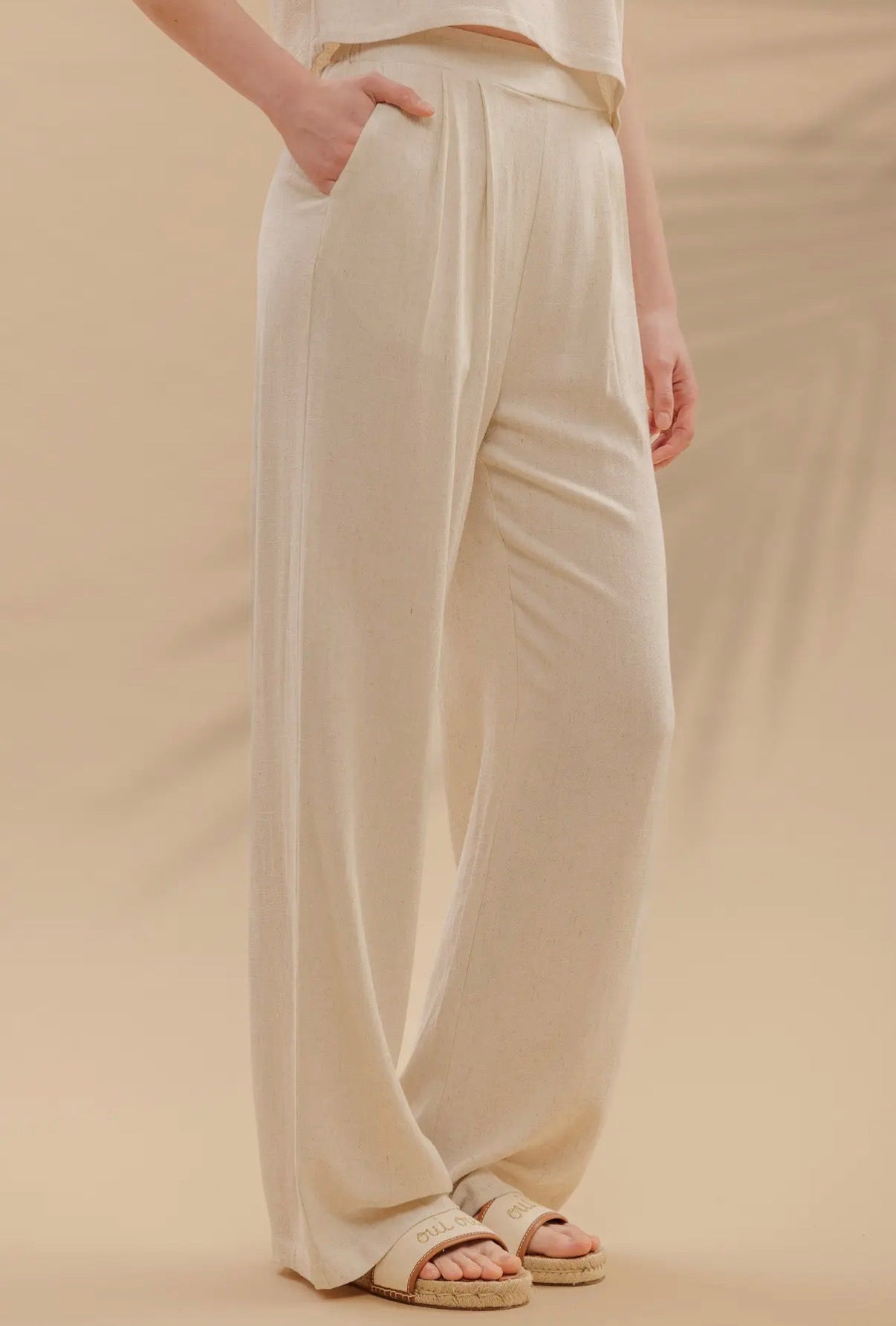 Wide Leg Linen Pleated Pants