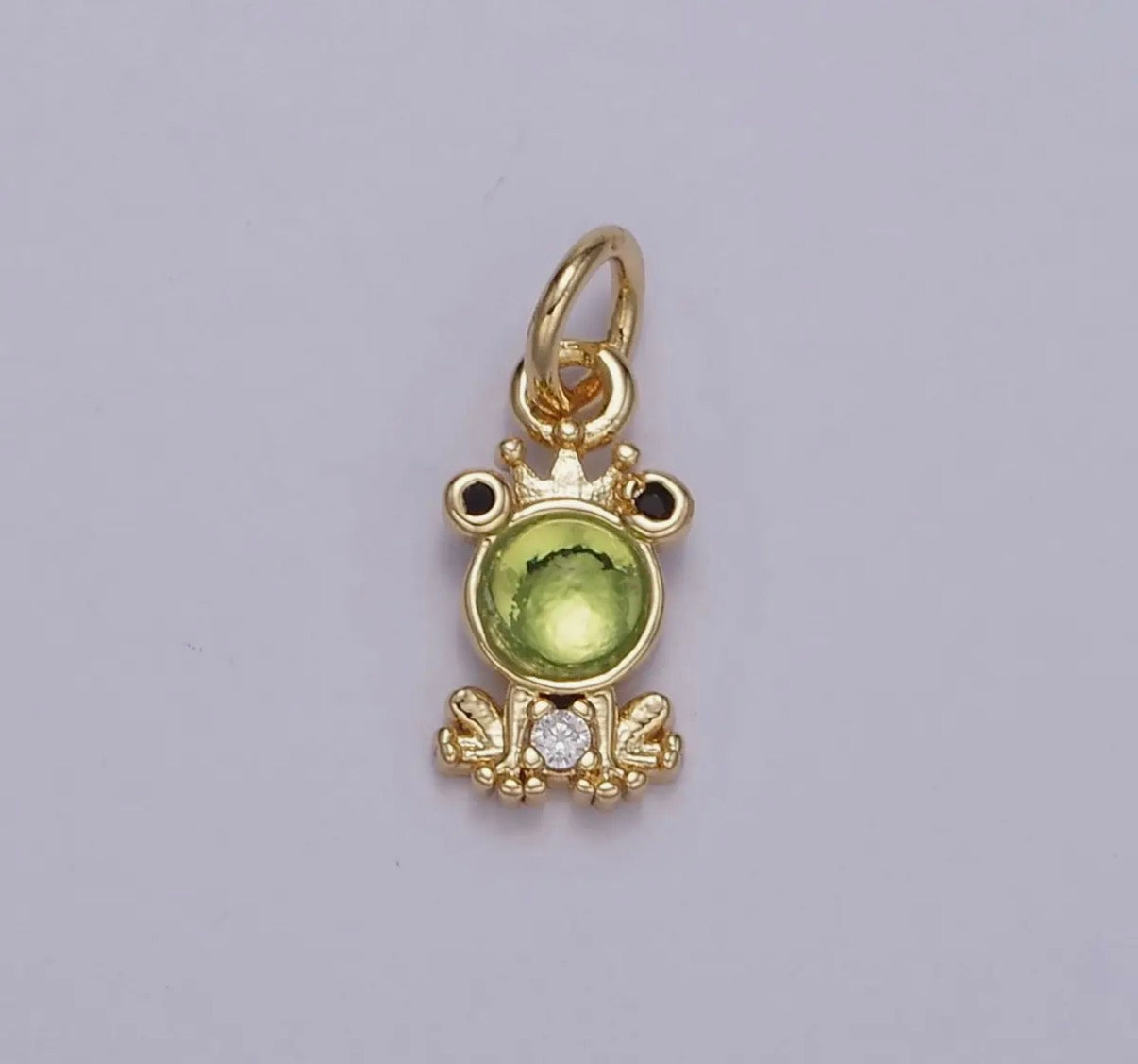 24K Gold Filled Green Cz King Frog Charm