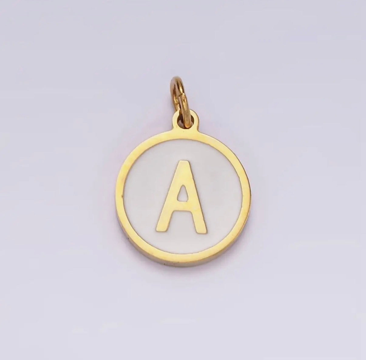 Stainless Steel A-Z Initial Letter Alphabet White Enamel 10mm Round Charm