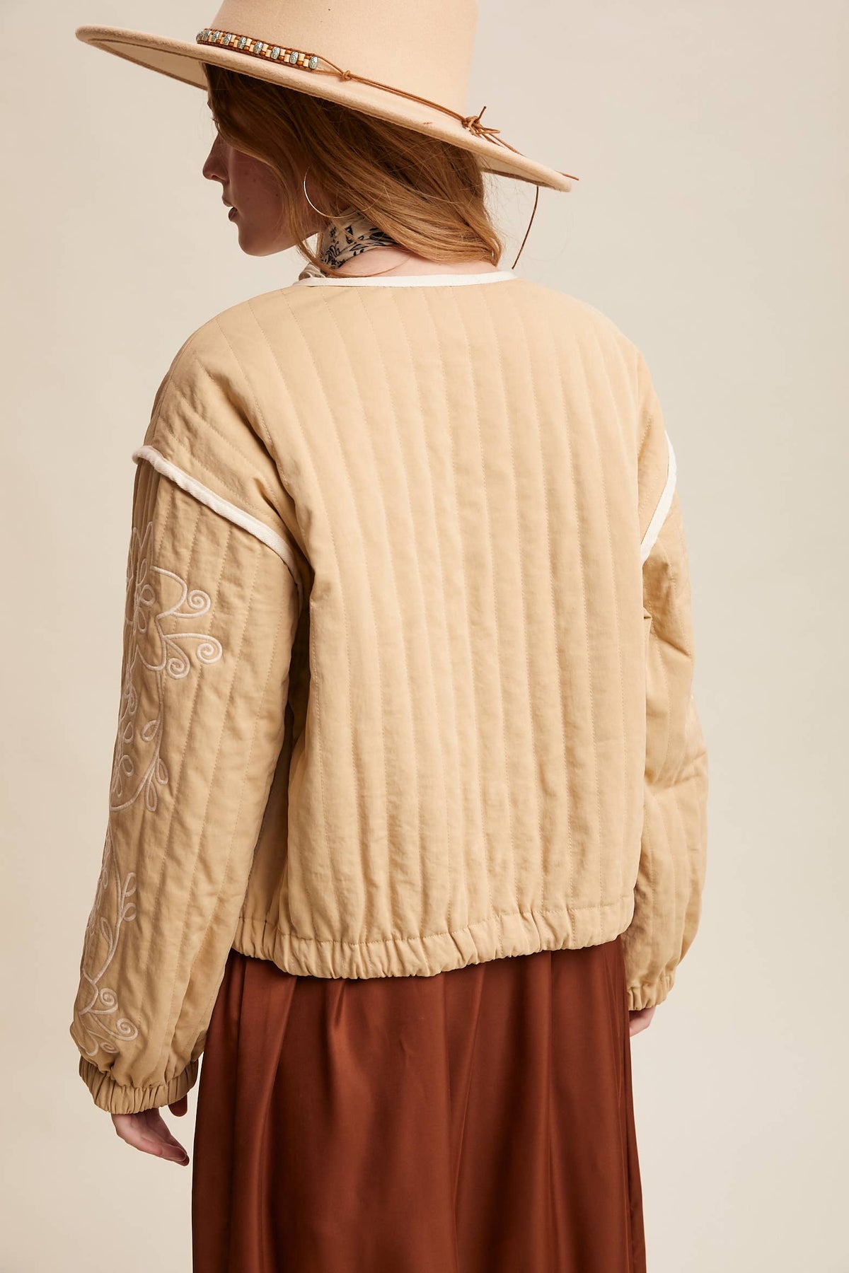 Embroidered Quilted Western Jacket LJ0260: Butter Cream