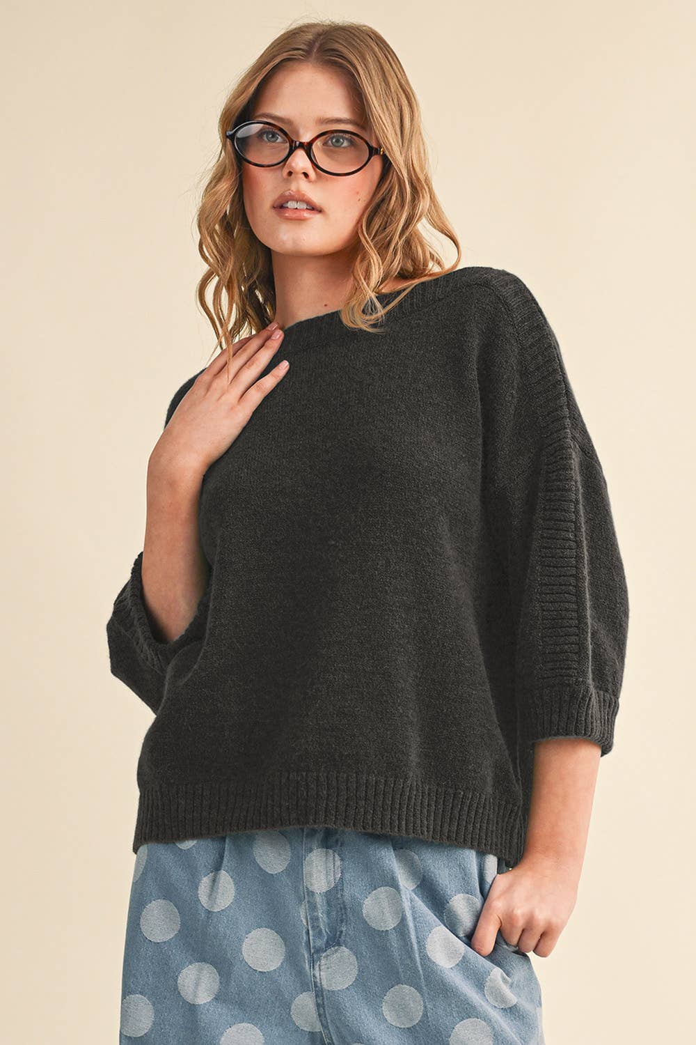 RIBBED DETAIL BOAT NECK SWEATER MSW11465: CLOUD DANCER / L