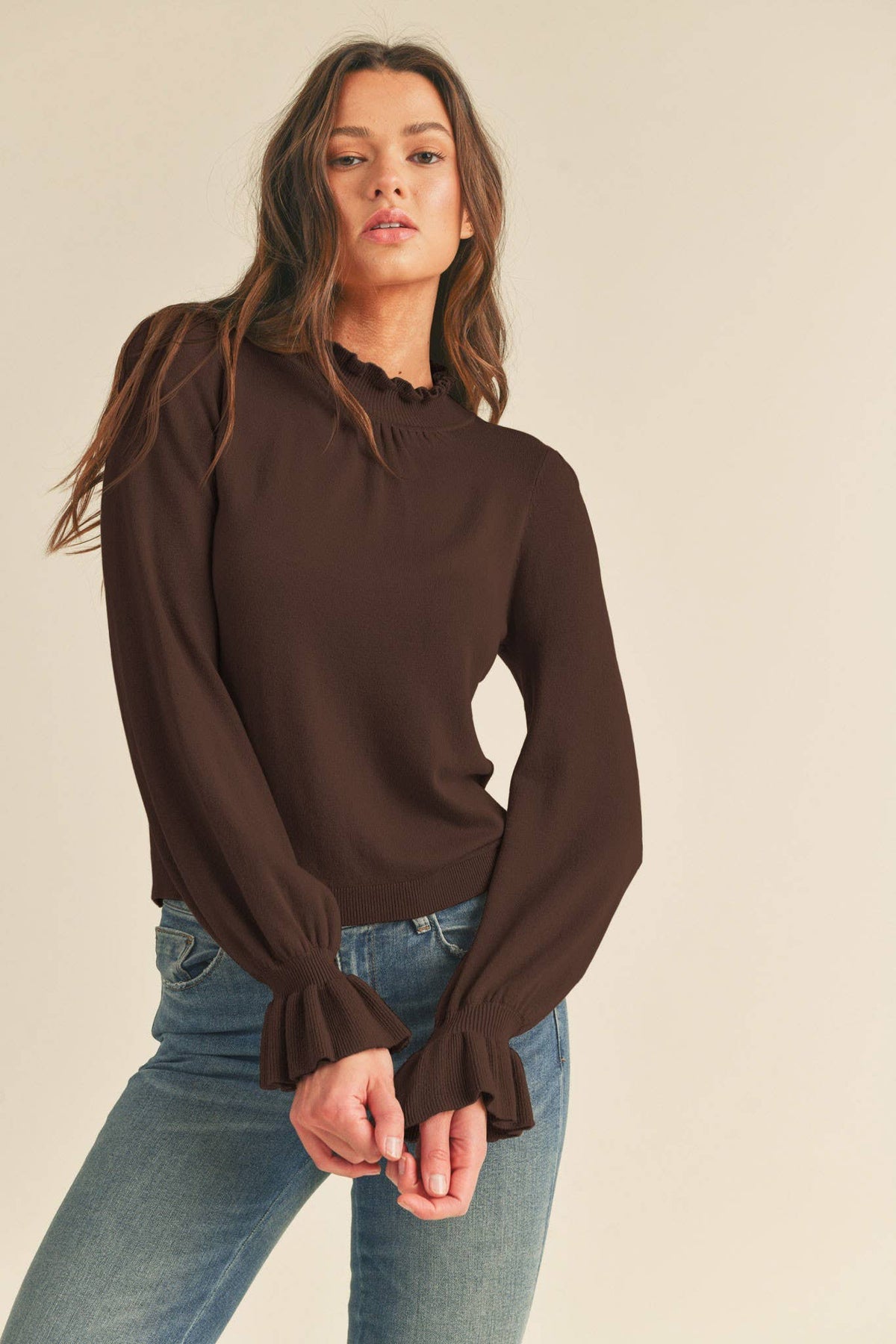 RUFFLED SWEATER TOP MSW1152: WILD ORCHID