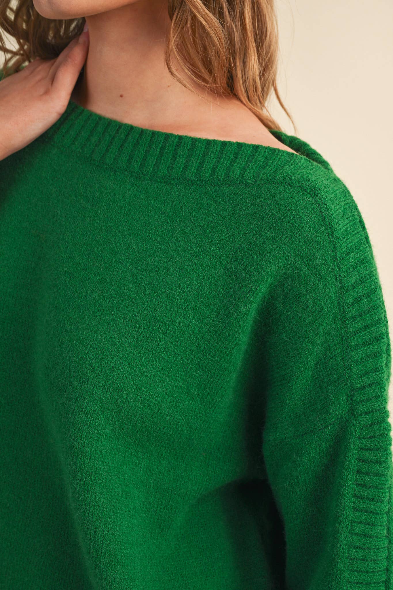 RIBBED DETAIL BOAT NECK SWEATER MSW11465: CLOUD DANCER / L