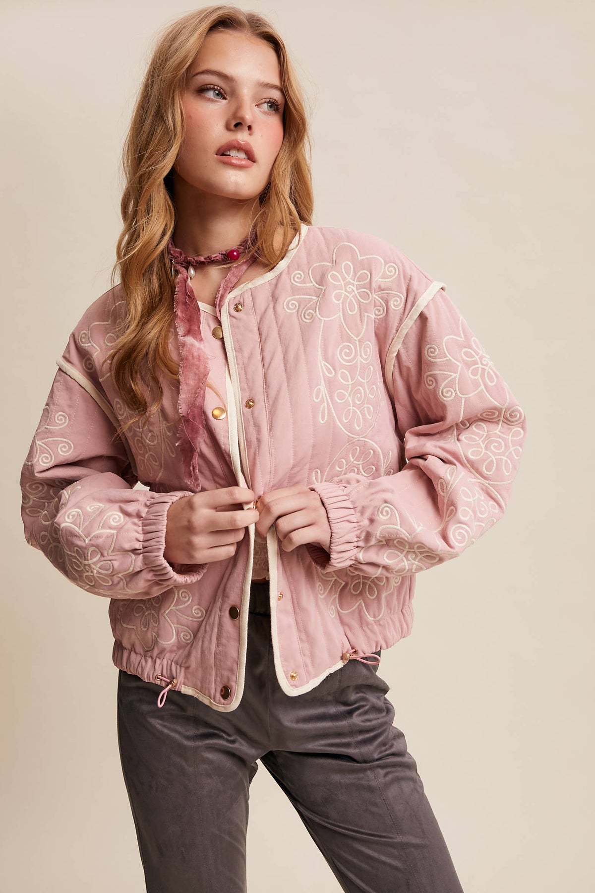 Embroidered Quilted Western Jacket LJ0260: Butter Cream