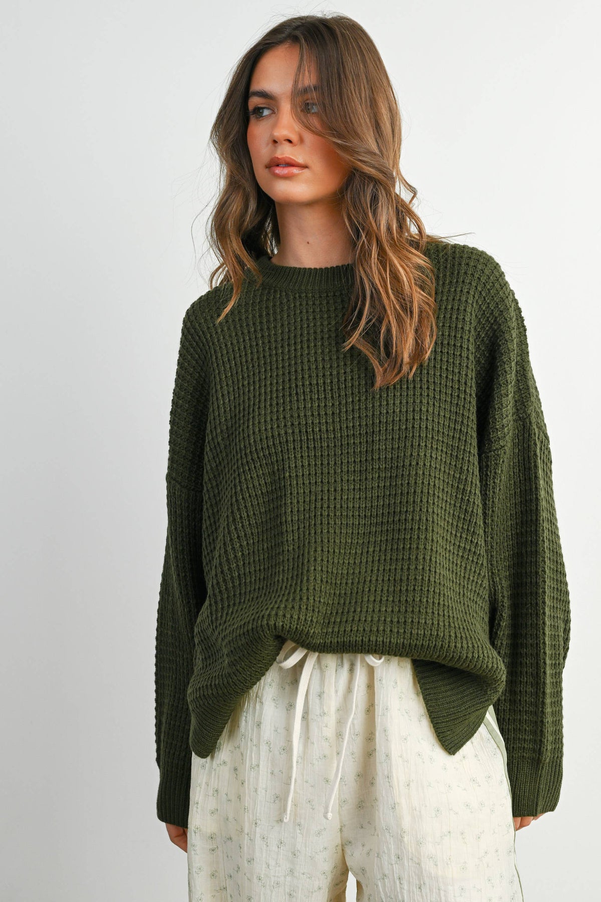 Round-Neck Classic Long Sleeve Top - BMW7782: OLIVE /