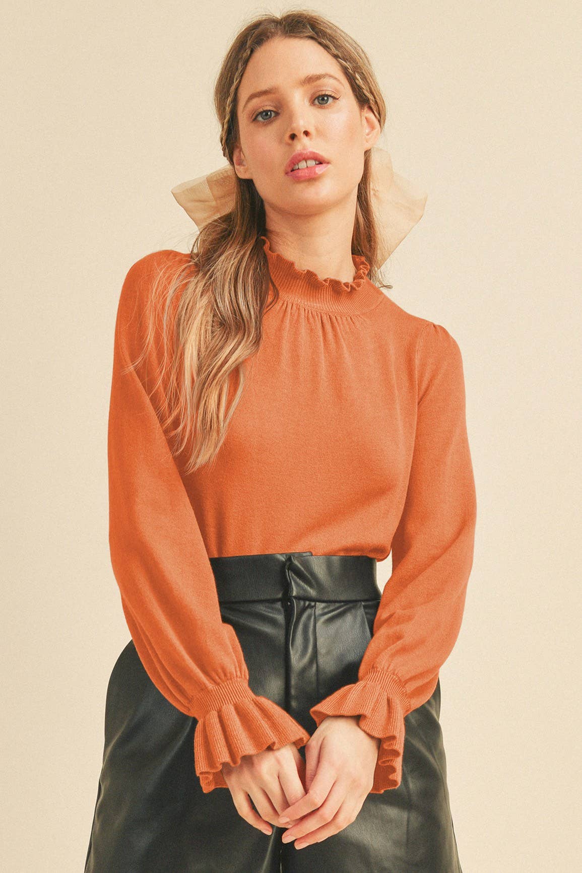RUFFLED SWEATER TOP MSW1152: WILD ORCHID