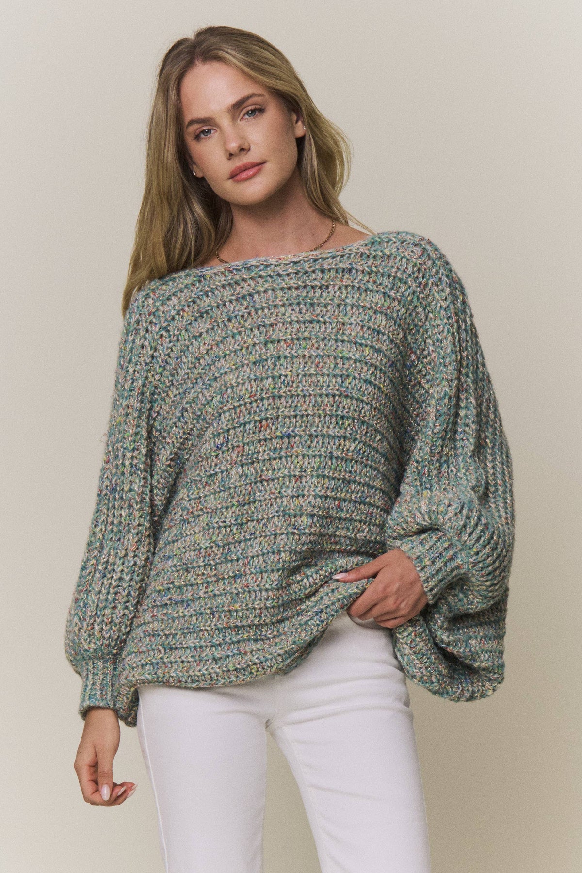 CONVERTIBLE CHUNKY KNIT CINCHED CARDIGAN - CESW4418: COFFEE LATTE / SM-ML(3-3)