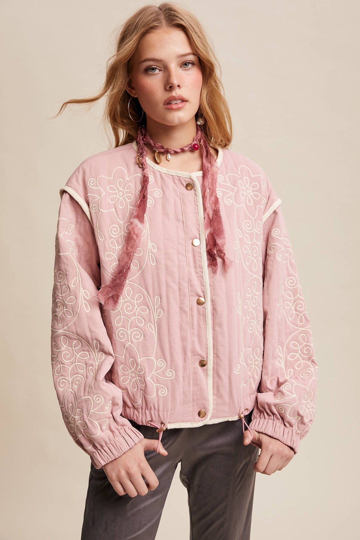 Embroidered Quilted Western Jacket LJ0260: Butter Cream