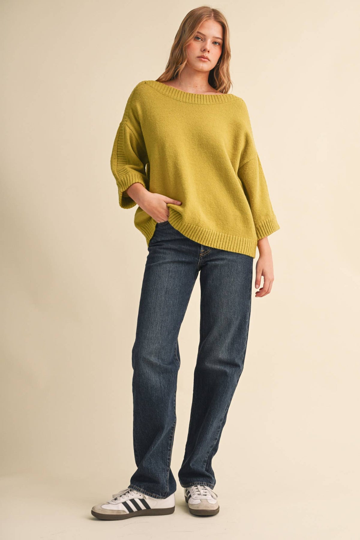 RIBBED DETAIL BOAT NECK SWEATER MSW11465: CLOUD DANCER / L