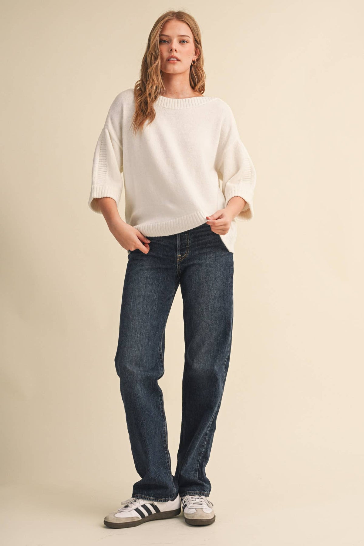 RIBBED DETAIL BOAT NECK SWEATER MSW11465: CLOUD DANCER / L