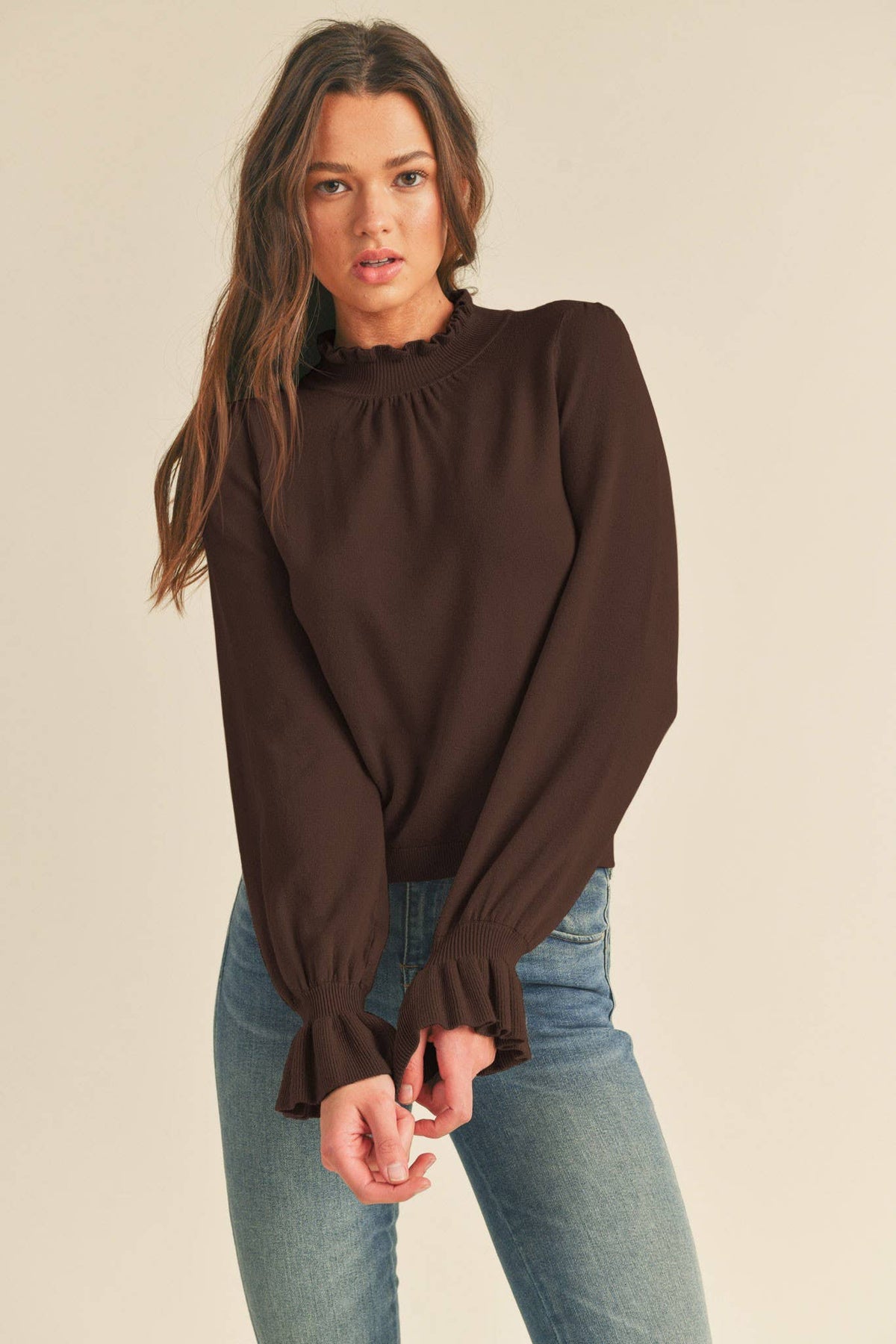 RUFFLED SWEATER TOP MSW1152: WILD ORCHID