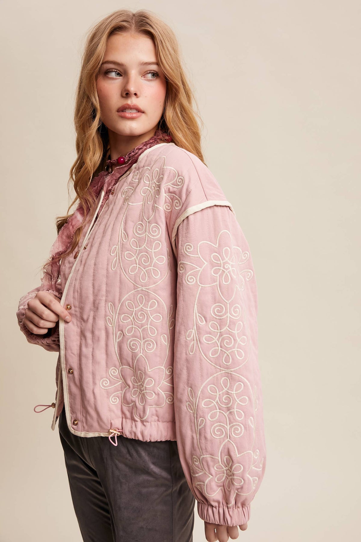 Embroidered Quilted Western Jacket LJ0260: Butter Cream