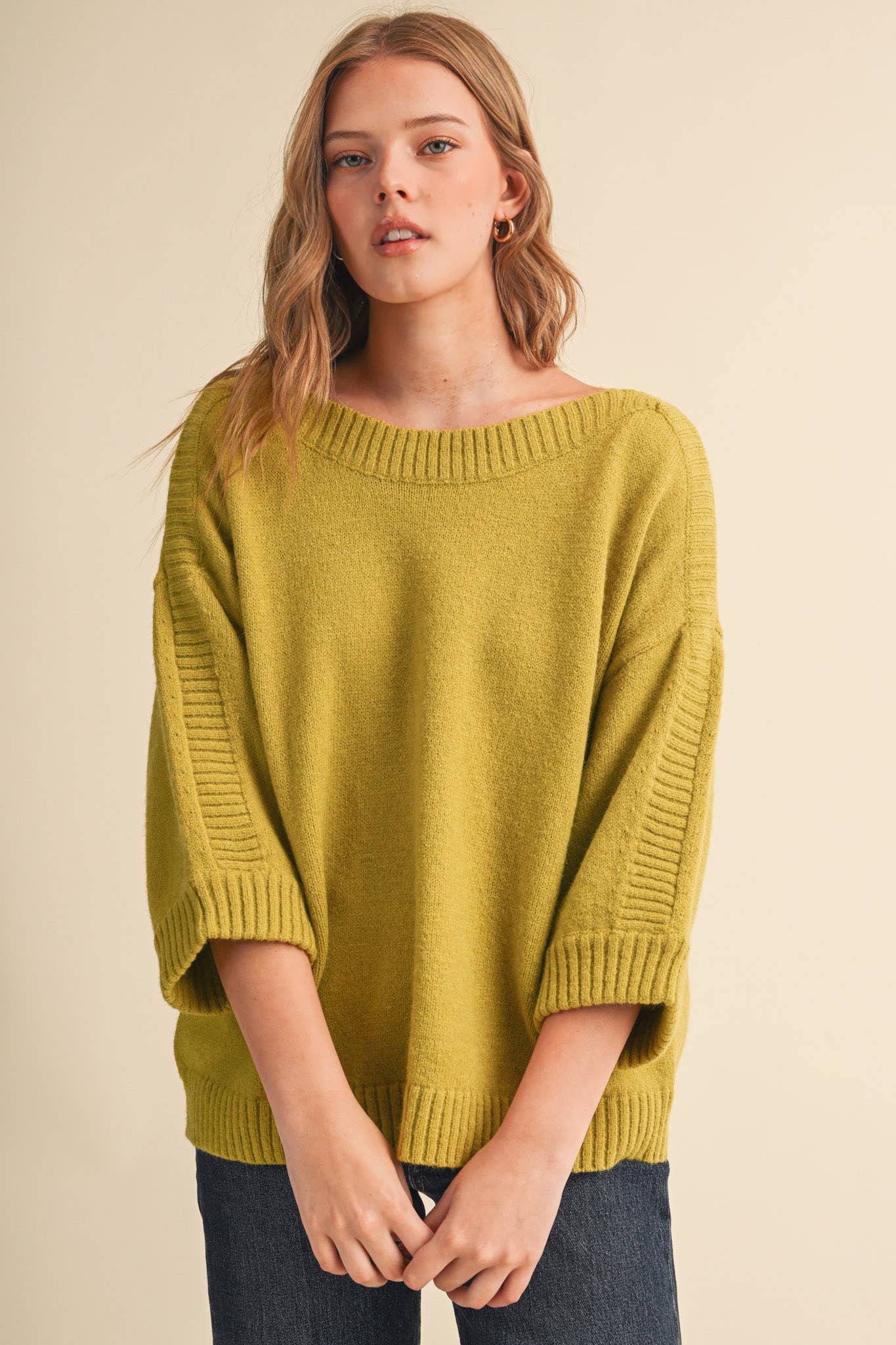 RIBBED DETAIL BOAT NECK SWEATER MSW11465: CLOUD DANCER / L