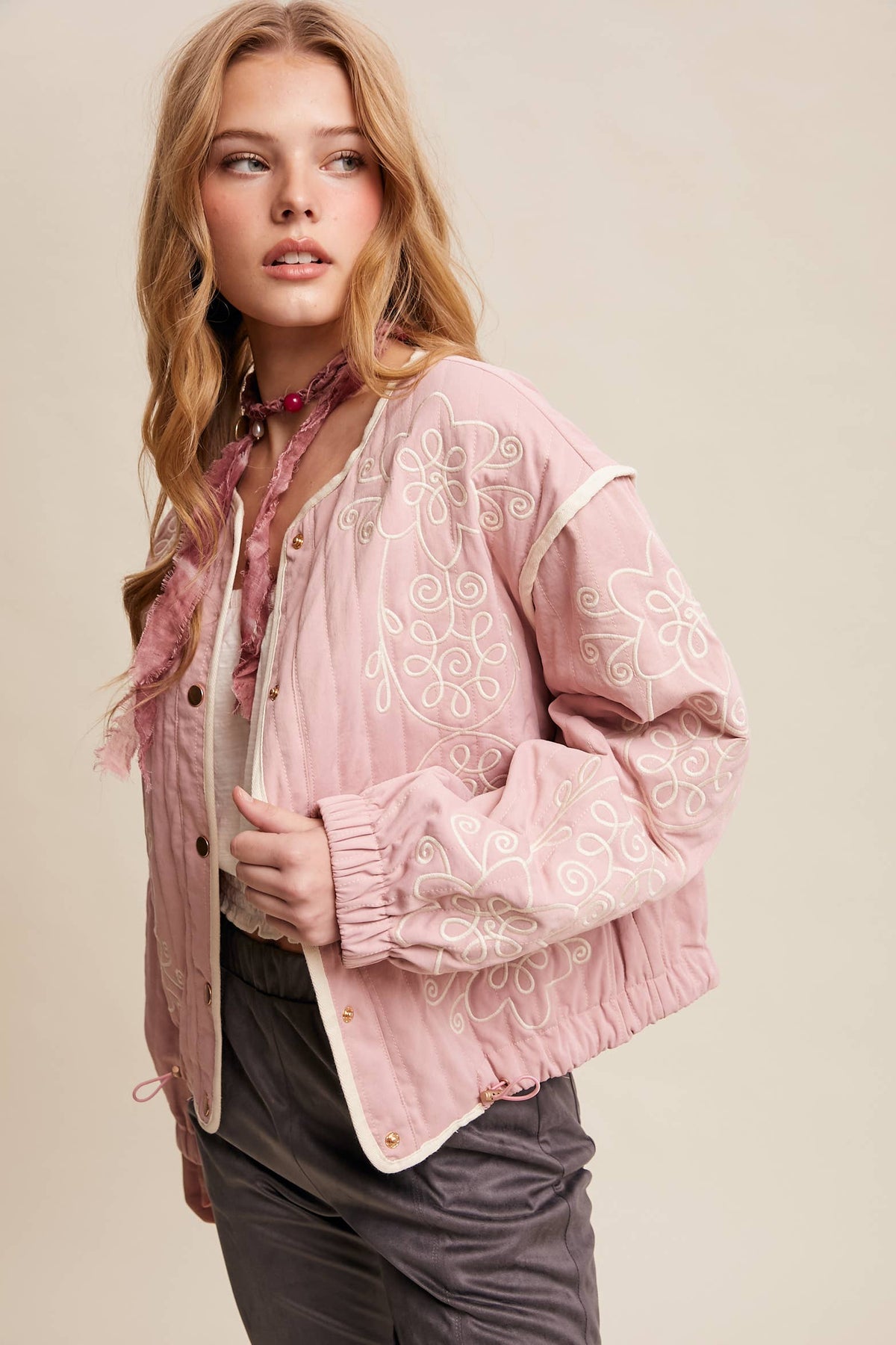 Embroidered Quilted Western Jacket LJ0260: Butter Cream