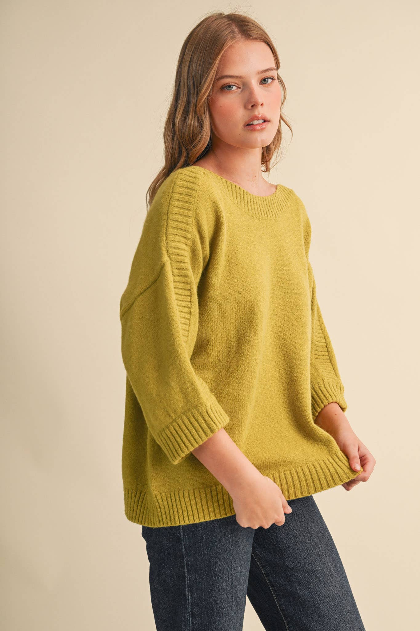RIBBED DETAIL BOAT NECK SWEATER MSW11465: CLOUD DANCER / L
