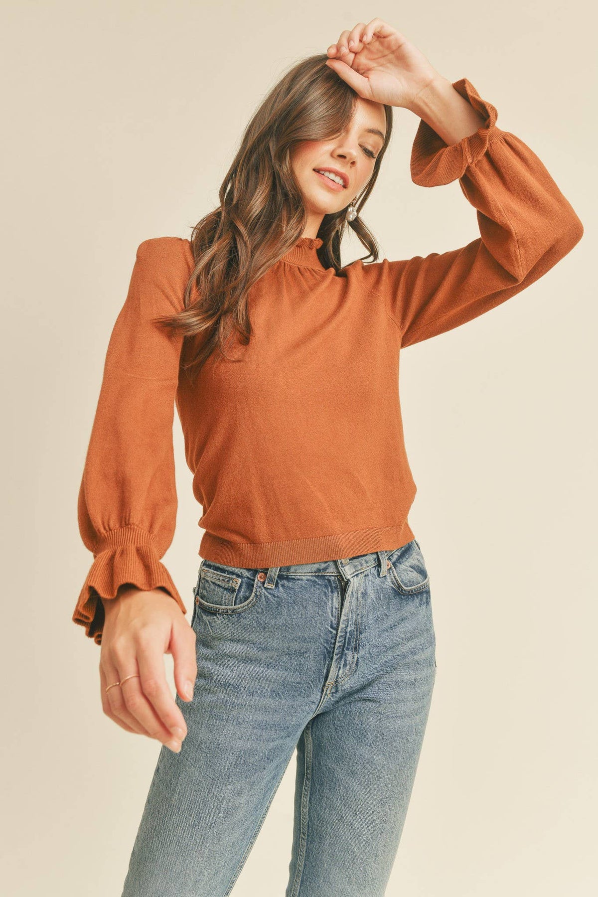 RUFFLED SWEATER TOP MSW1152: WILD ORCHID