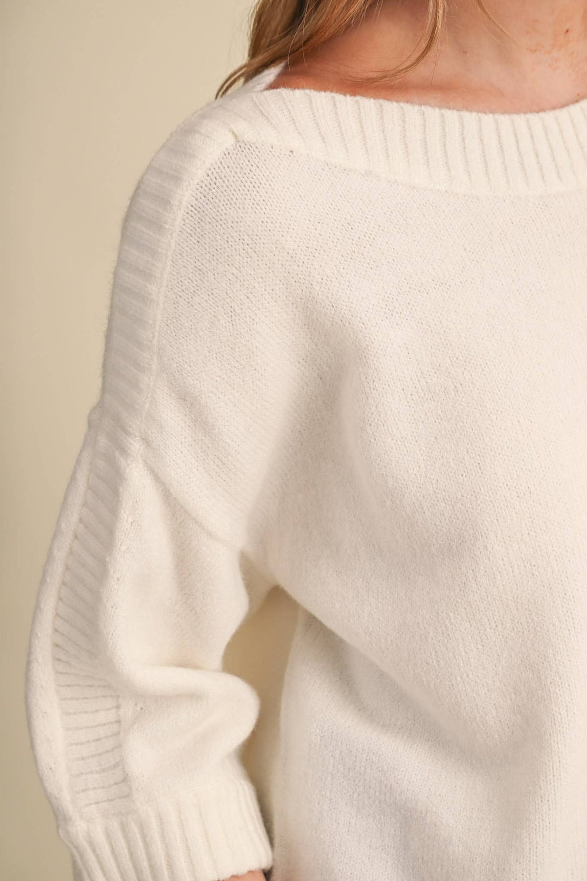 RIBBED DETAIL BOAT NECK SWEATER MSW11465: CLOUD DANCER / L