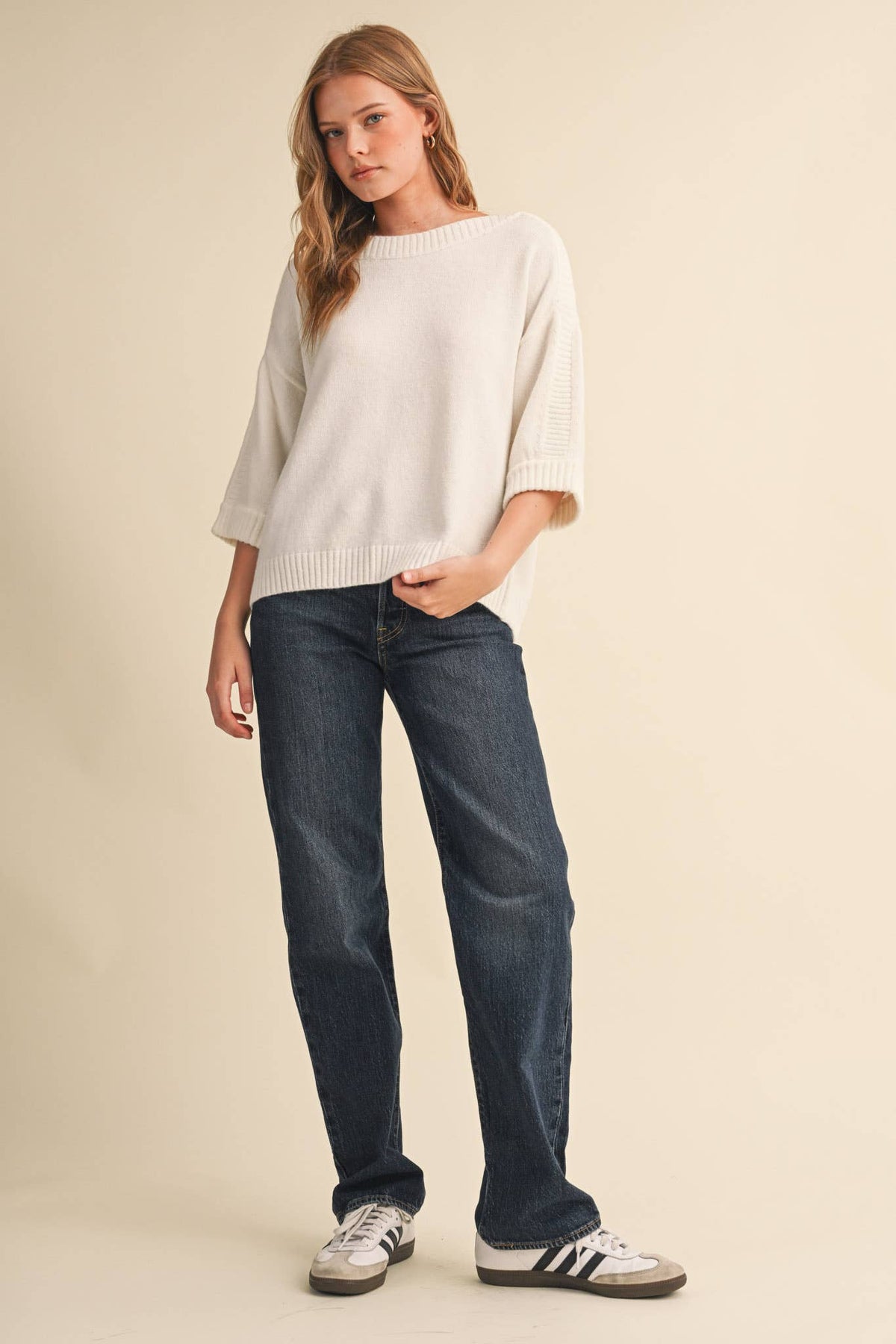 RIBBED DETAIL BOAT NECK SWEATER MSW11465: CLOUD DANCER / L