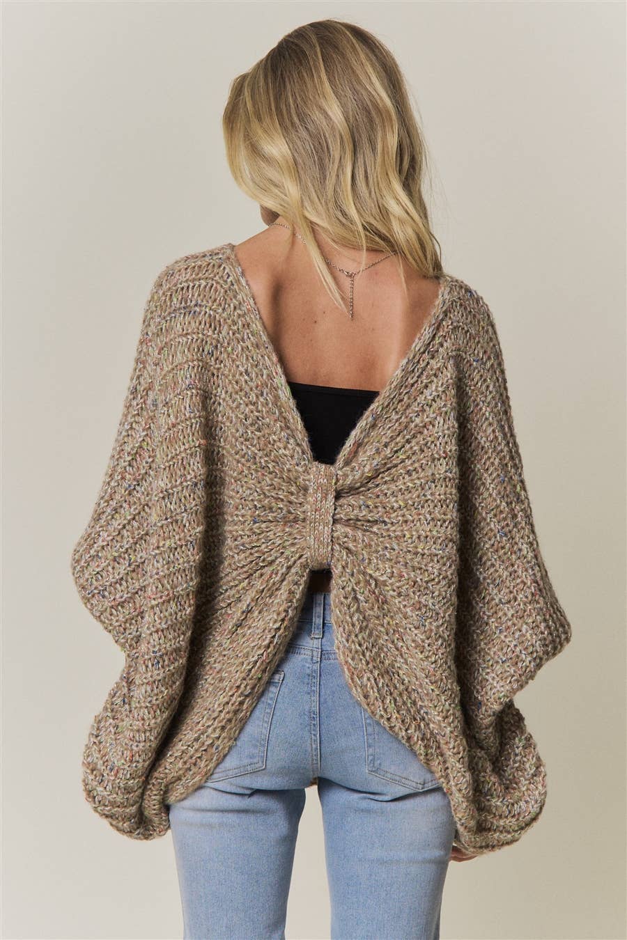 CONVERTIBLE CHUNKY KNIT CINCHED CARDIGAN - CESW4418: COFFEE LATTE / SM-ML(3-3)