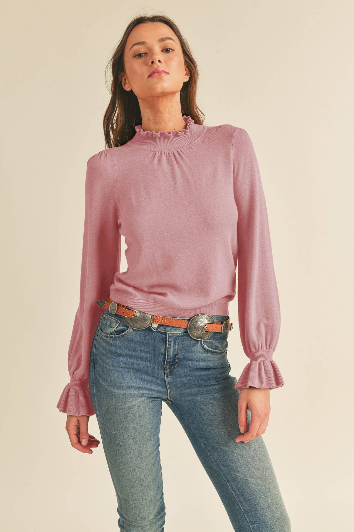 RUFFLED SWEATER TOP MSW1152: WILD ORCHID