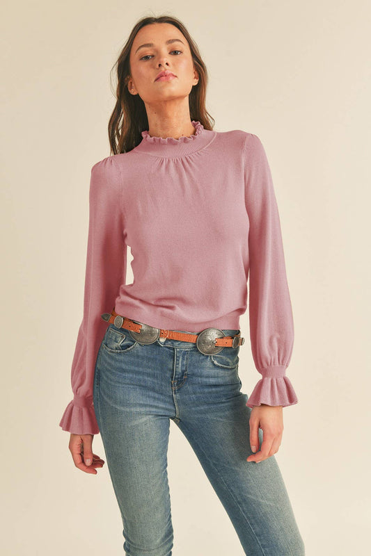 RUFFLED SWEATER TOP MSW1152: WILD ORCHID