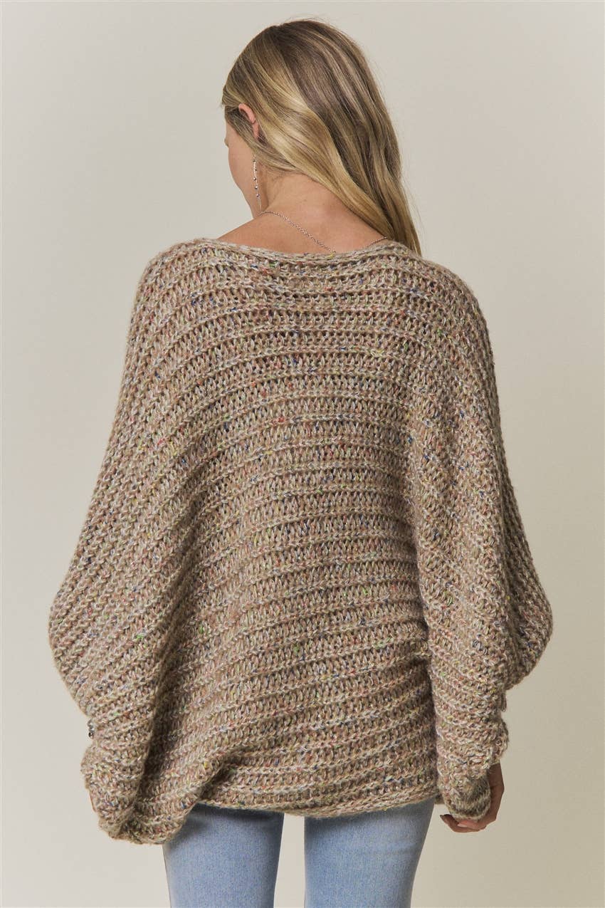 CONVERTIBLE CHUNKY KNIT CINCHED CARDIGAN - CESW4418: COFFEE LATTE / SM-ML(3-3)