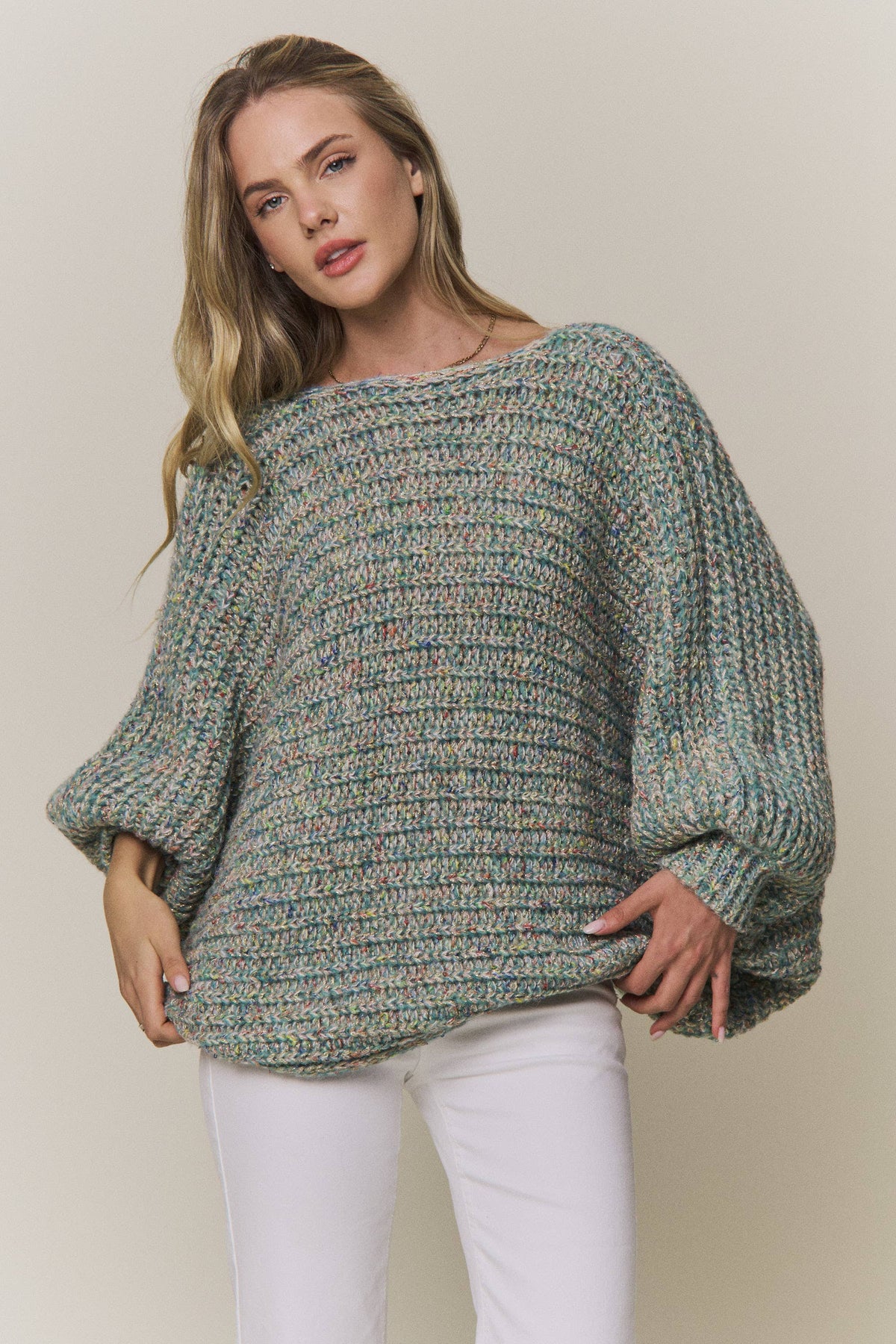 CONVERTIBLE CHUNKY KNIT CINCHED CARDIGAN - CESW4418: COFFEE LATTE / SM-ML(3-3)