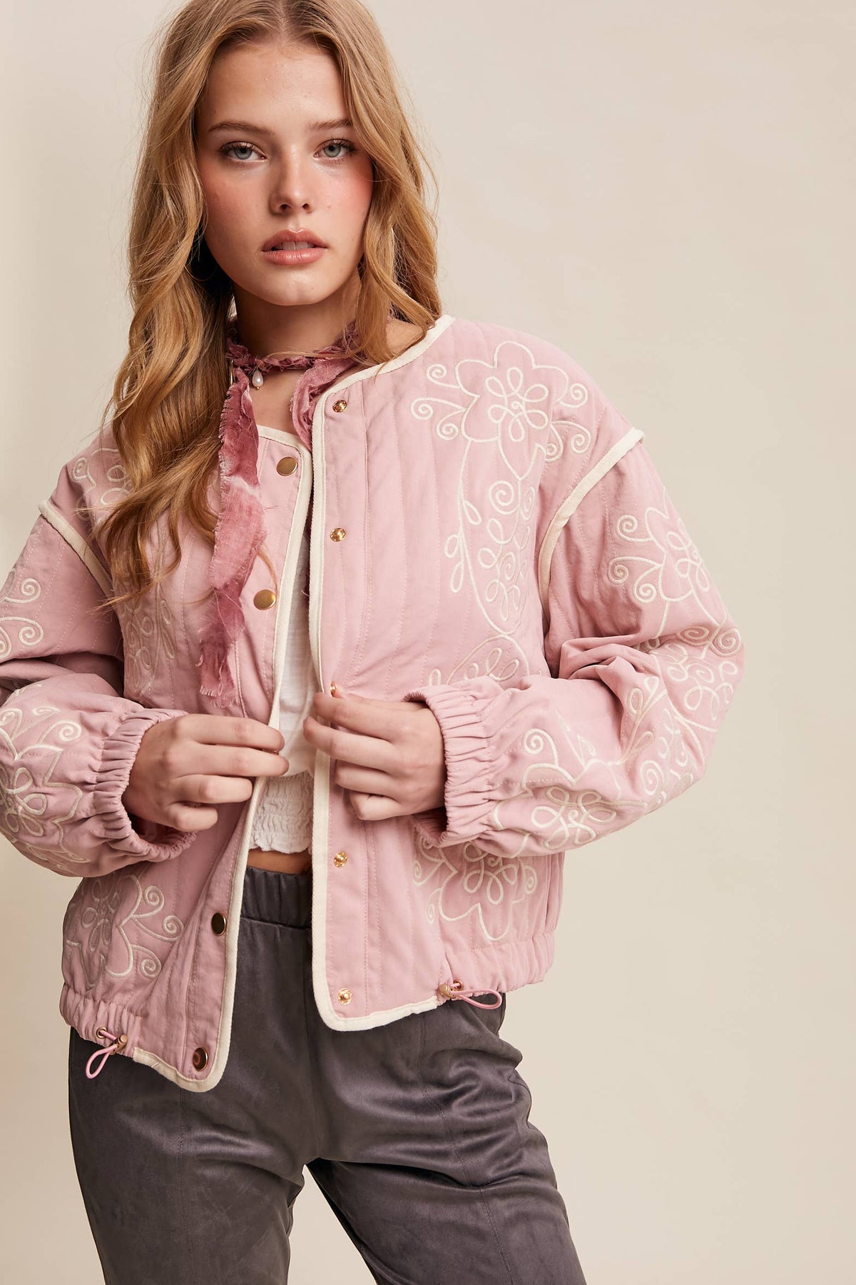 Embroidered Quilted Western Jacket LJ0260: Butter Cream