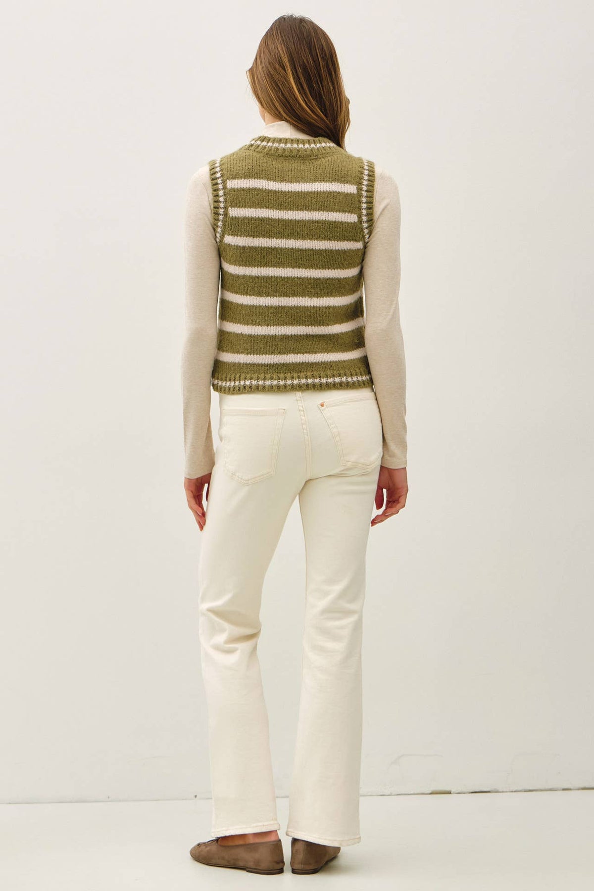 WOOL BLEND STRIPED SWEATER VEST : OLIVE / SM