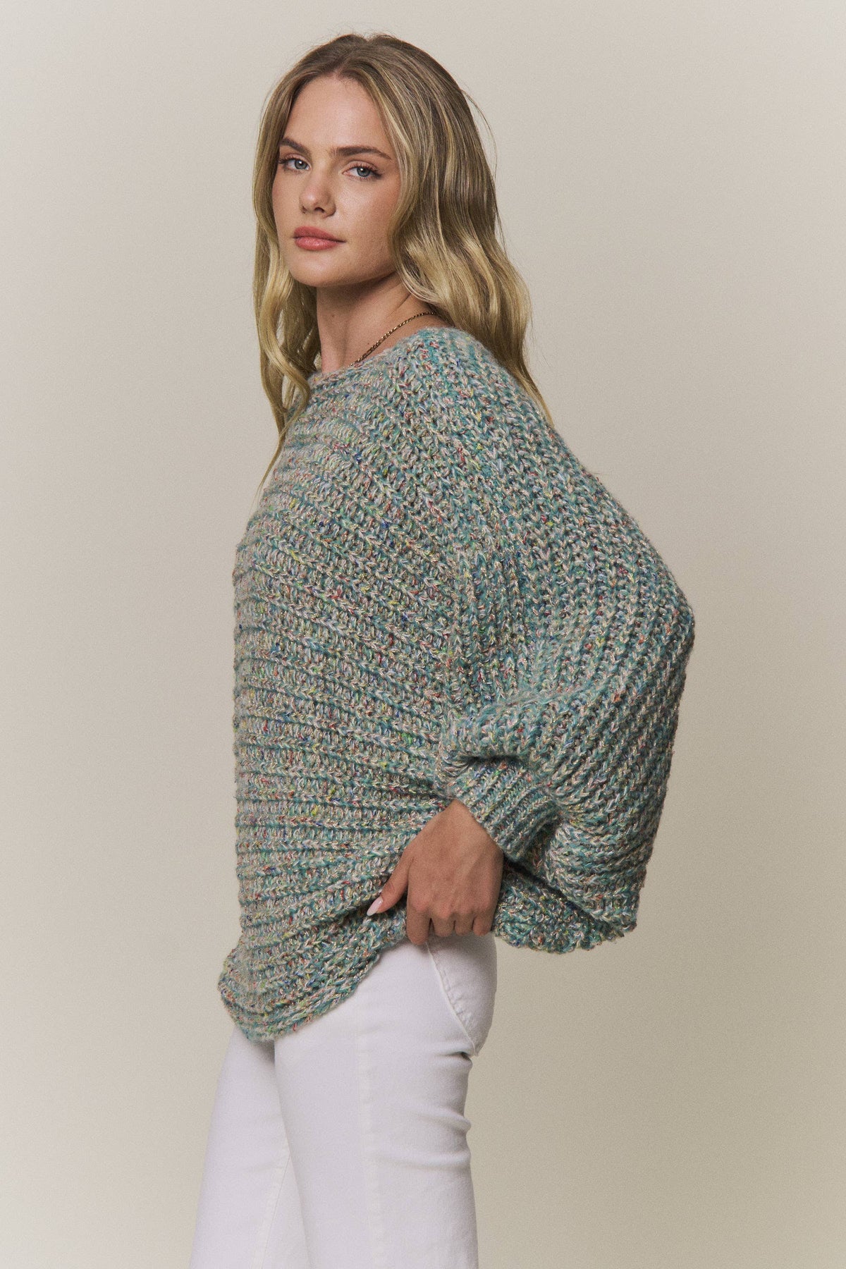 CONVERTIBLE CHUNKY KNIT CINCHED CARDIGAN - CESW4418: COFFEE LATTE / SM-ML(3-3)