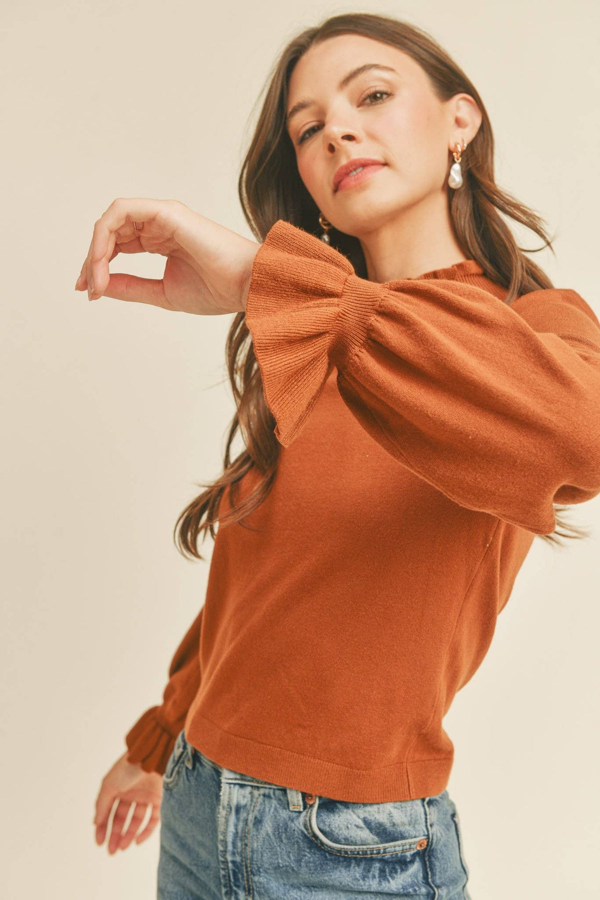 RUFFLED SWEATER TOP MSW1152: WILD ORCHID