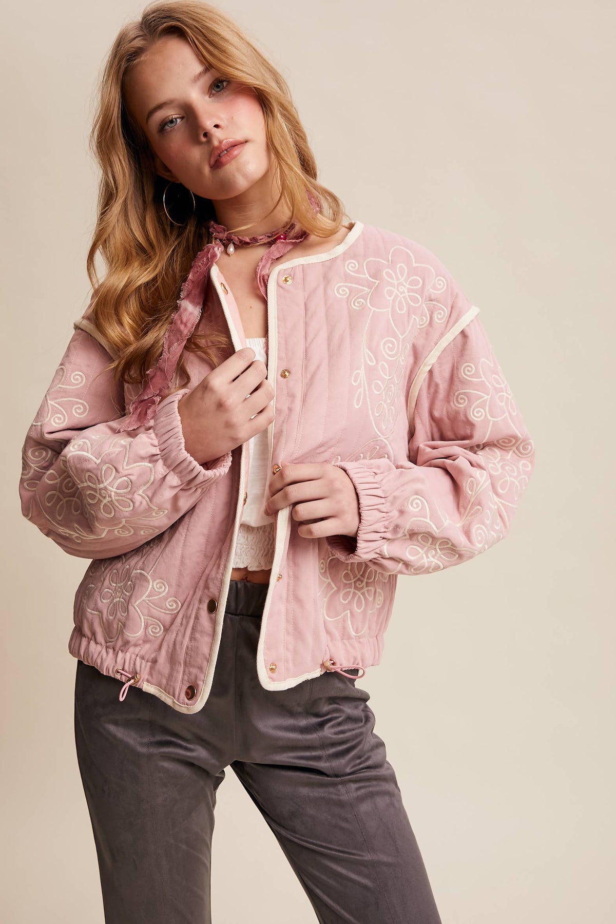 Embroidered Quilted Western Jacket LJ0260: Butter Cream