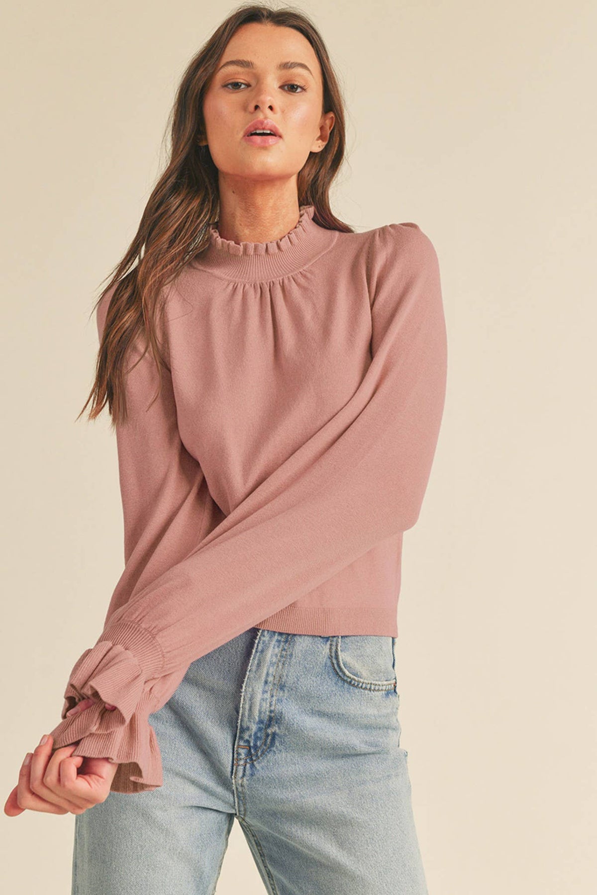 RUFFLED SWEATER TOP MSW1152: WILD ORCHID