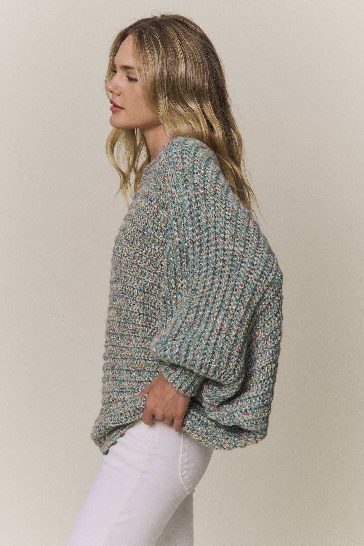 CONVERTIBLE CHUNKY KNIT CINCHED CARDIGAN - CESW4418: COFFEE LATTE / SM-ML(3-3)