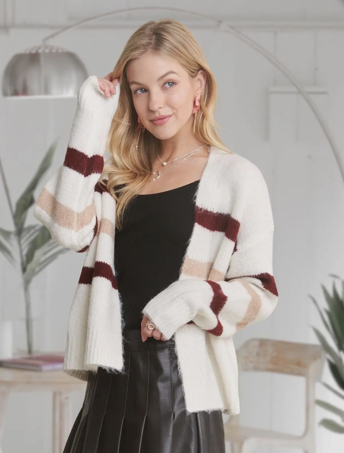 Striped Open Cardigan