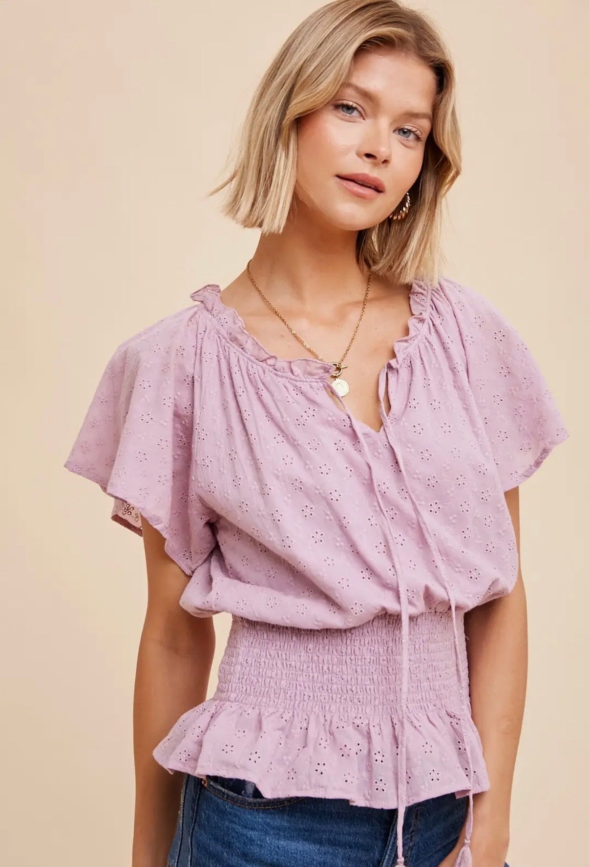 Smocked Eyelet Blouse