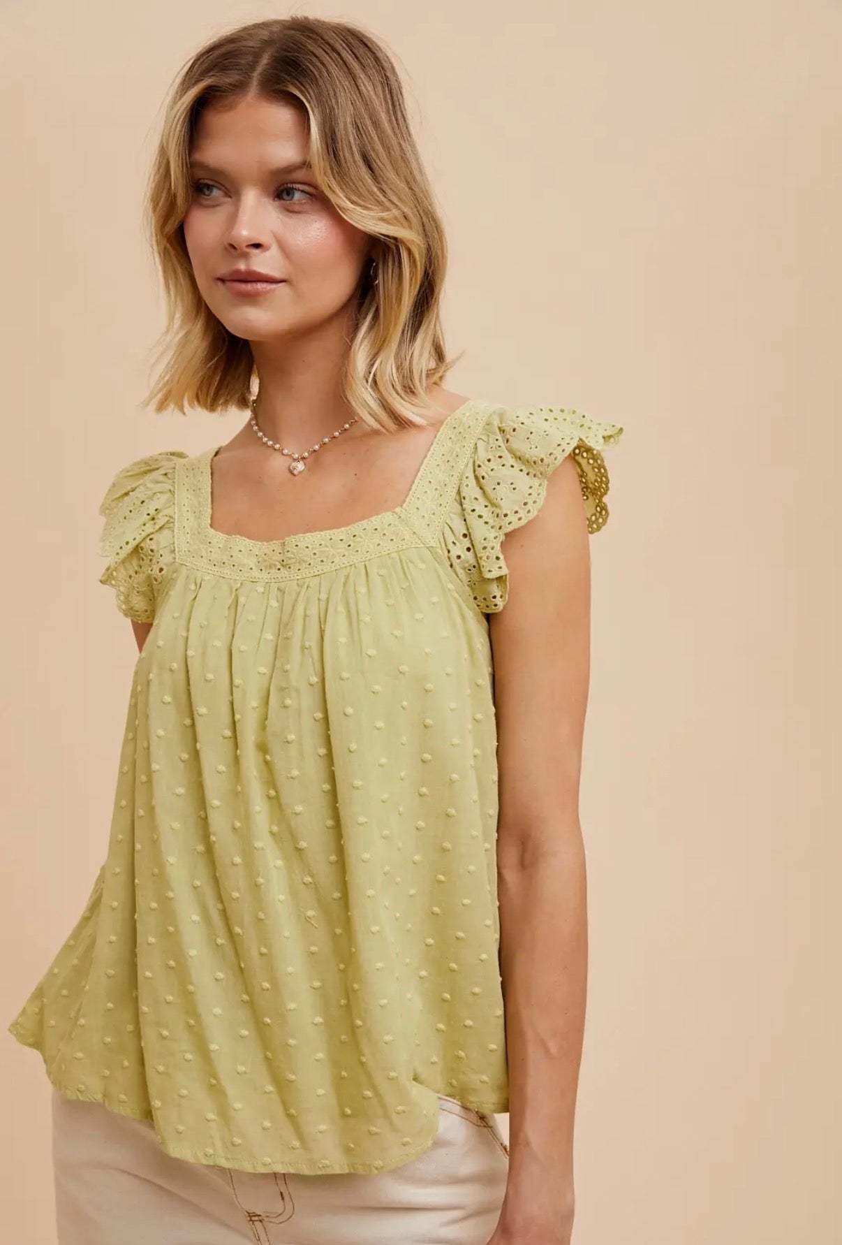 Swiss Dot Flutter Sleeve Blouse