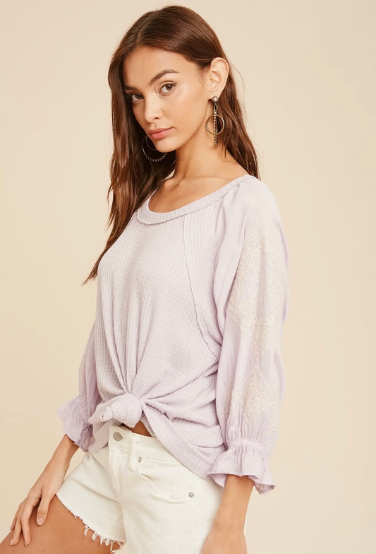 Waffle Knit Embroidered Shirt