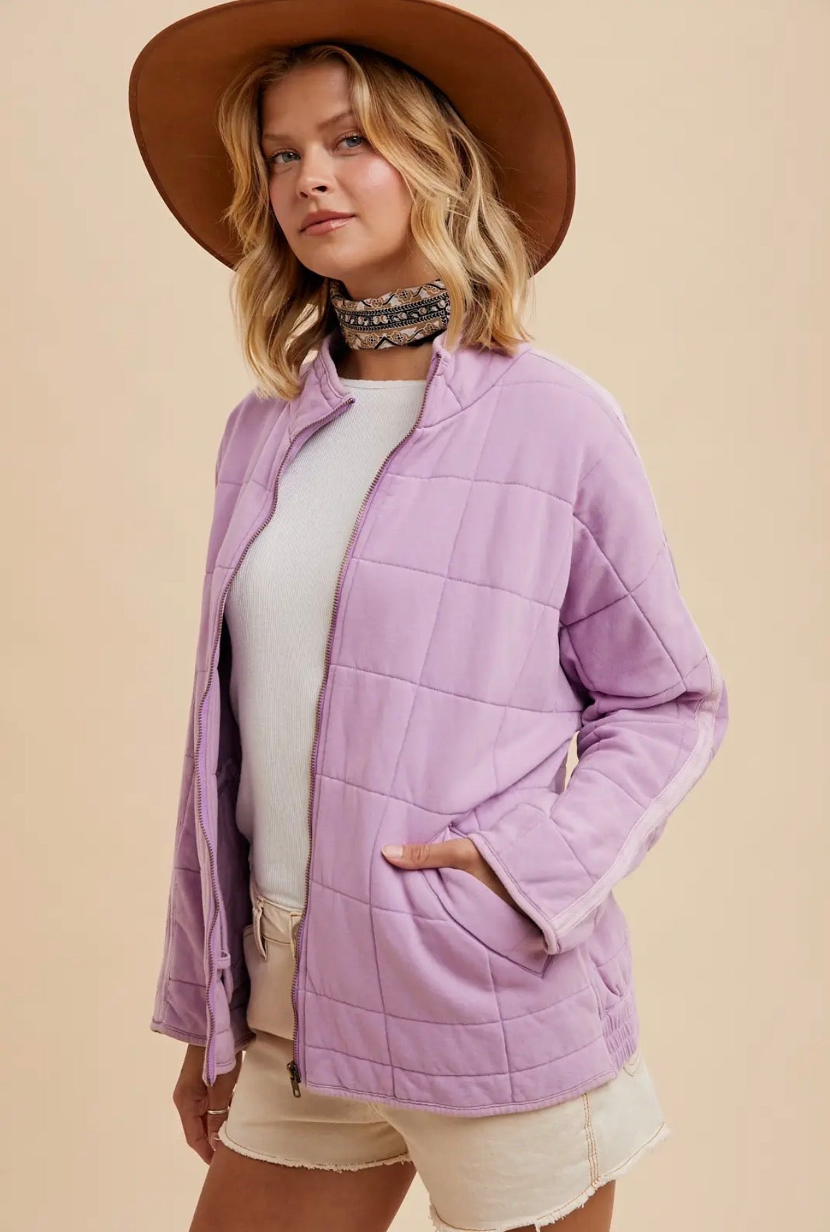 Garment Washed Quilted Jacket - lavender