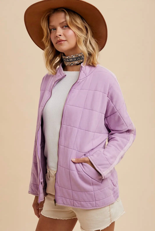 Garment Washed Quilted Jacket - lavender