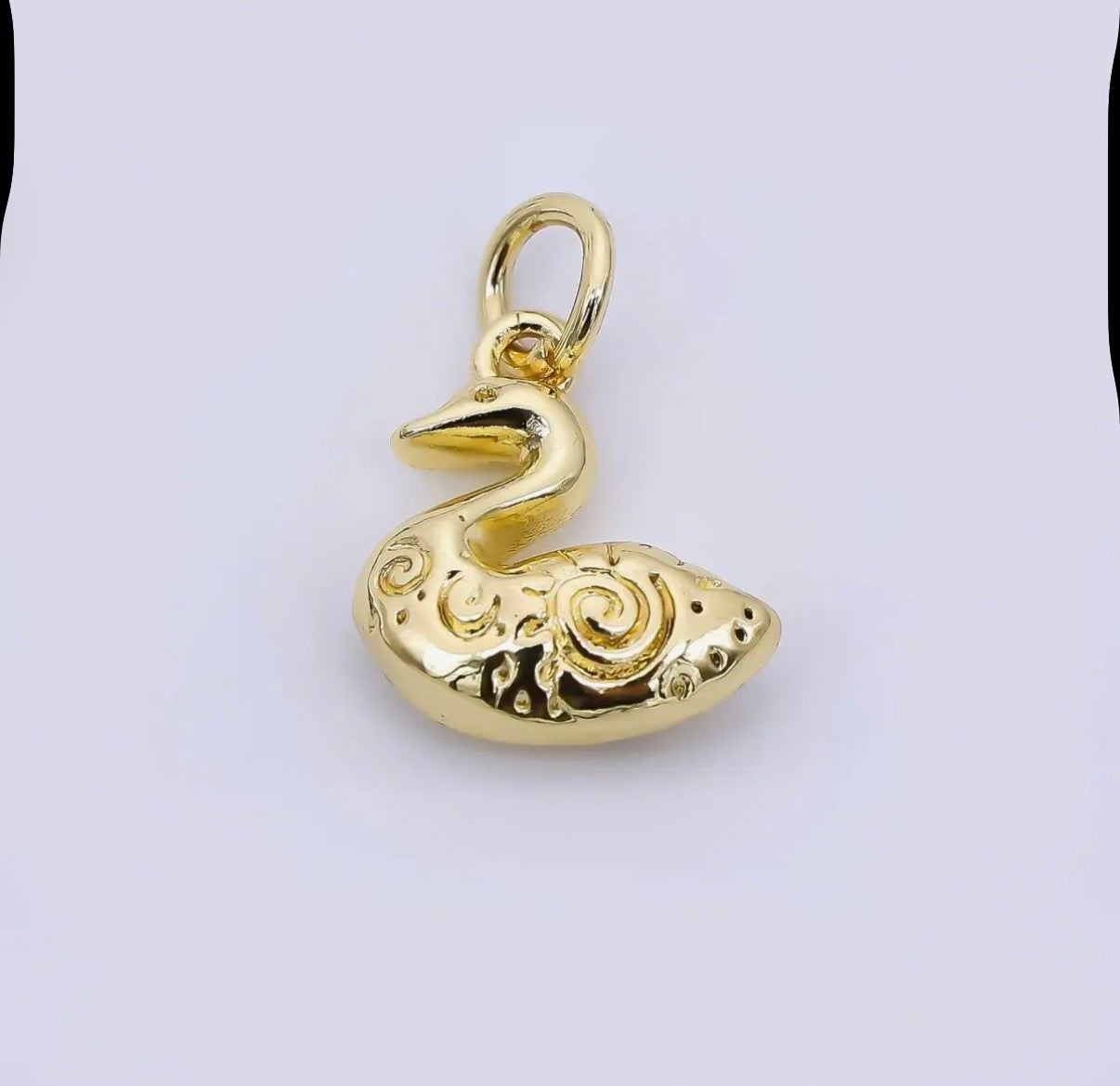 24K Gold Filled 13mm Patterned Duck Swan Animal Charm