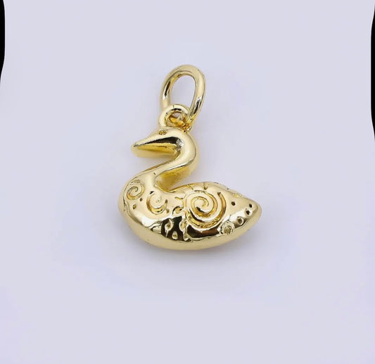 24K Gold Filled 13mm Patterned Duck Swan Animal Charm