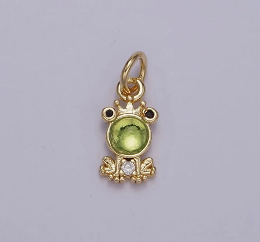 24K Gold Filled Green Cz King Frog Charm