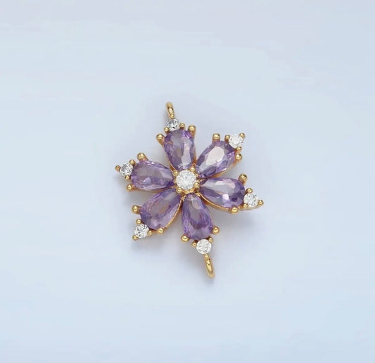 24K Gold Filled Purple Cz Flower Connector |