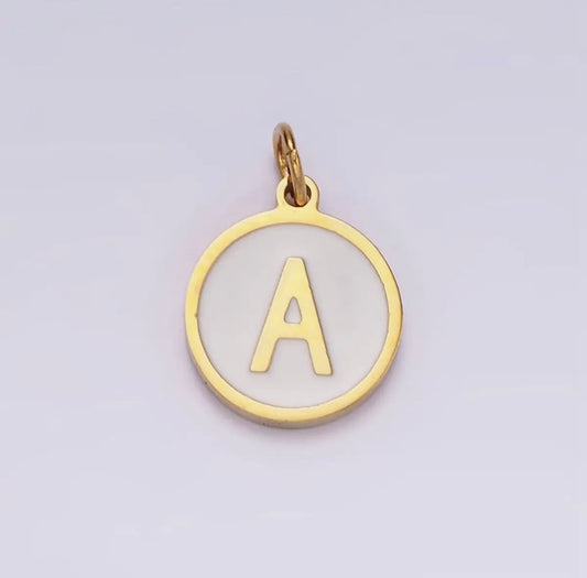 Stainless Steel A-Z Initial Letter Alphabet White Enamel 10mm Round Charm