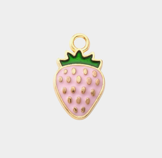Gold Alloy Pink Strawberry Charm