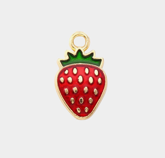 Gold Alloy Red Strawberry Charm