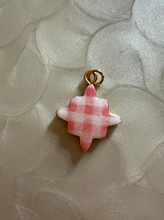 Pink Gingham Clay Charm