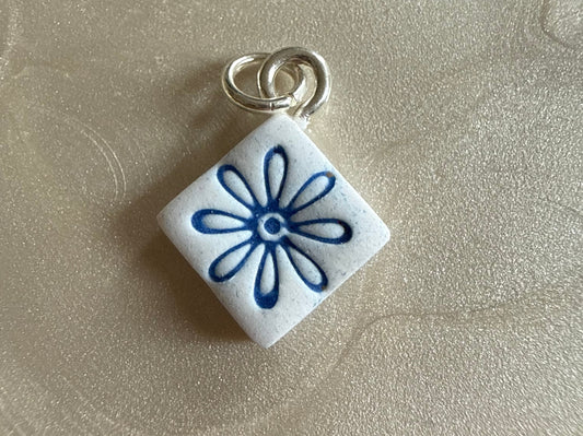 Blue and White Flower Clay Charm